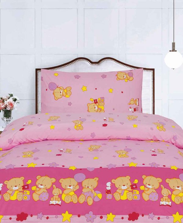 baby bear pink bed sheet